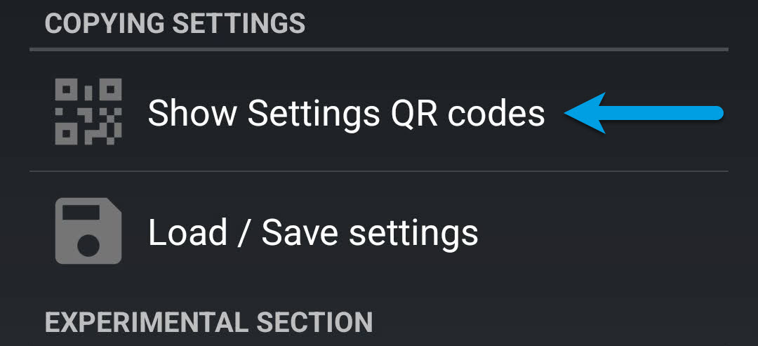 show settings QR codes